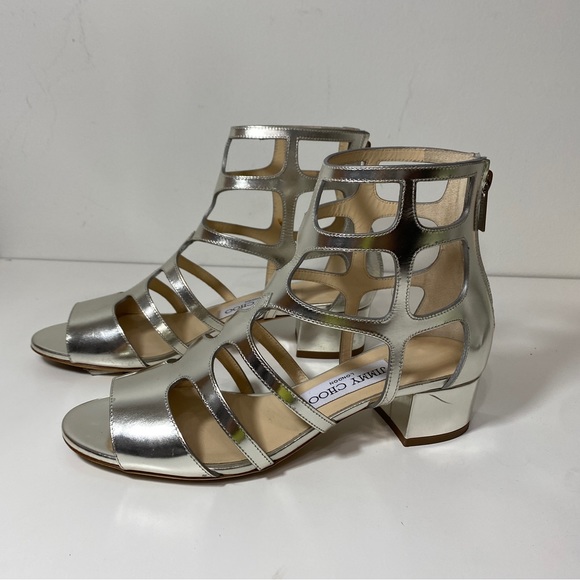 Jimmy Choo Silver Mirrored Leather Barbiecore Sandals Size 6 - Picture 3 of 12